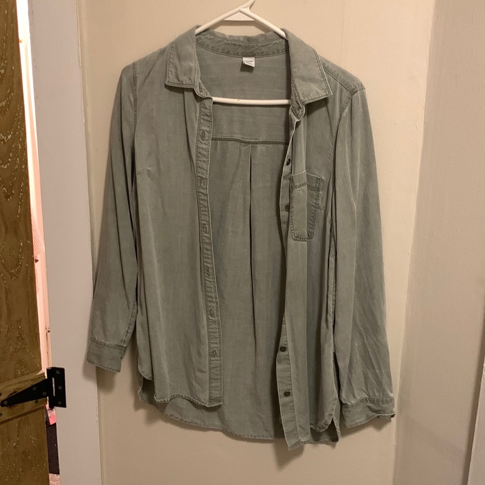 Green denim button up